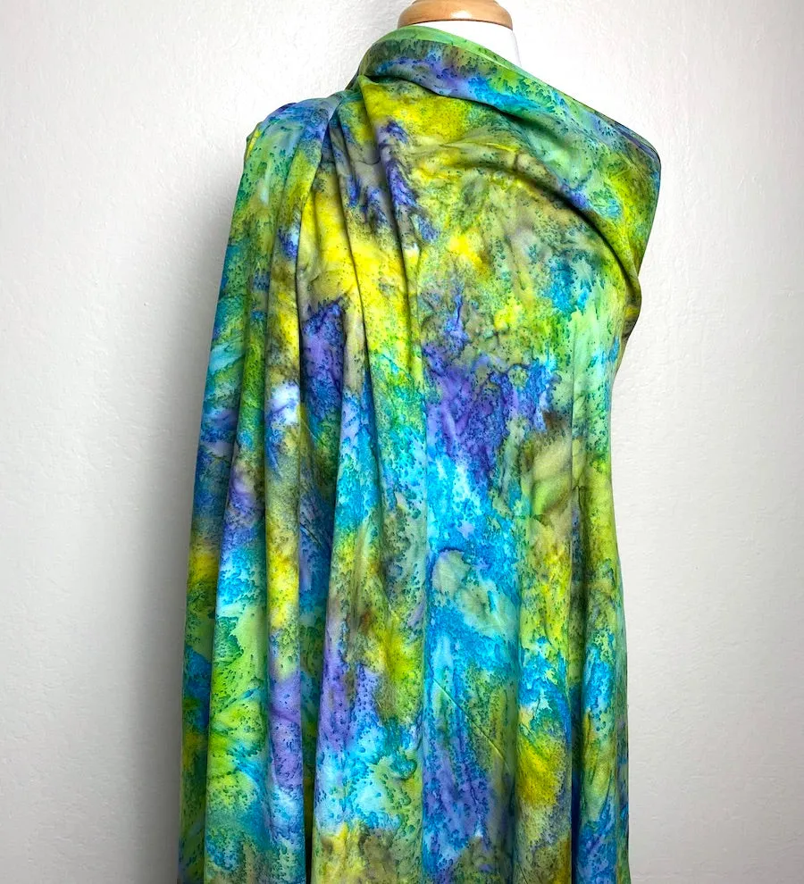 2.5-yard PIECE Hana, Tropical Turquoise/Lime Artisan Tie Dye Rayon Challis from India, #HB-273