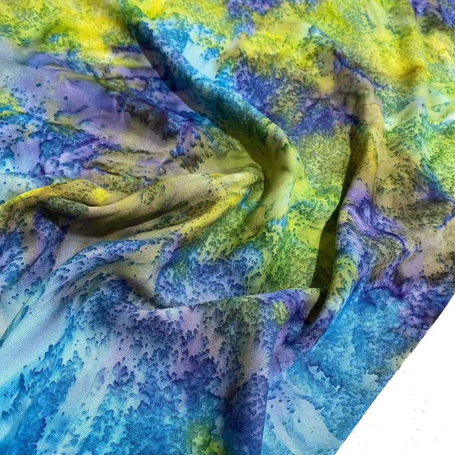 2.5-yard PIECE Hana, Tropical Turquoise/Lime Artisan Tie Dye Rayon Challis from India, #HB-273