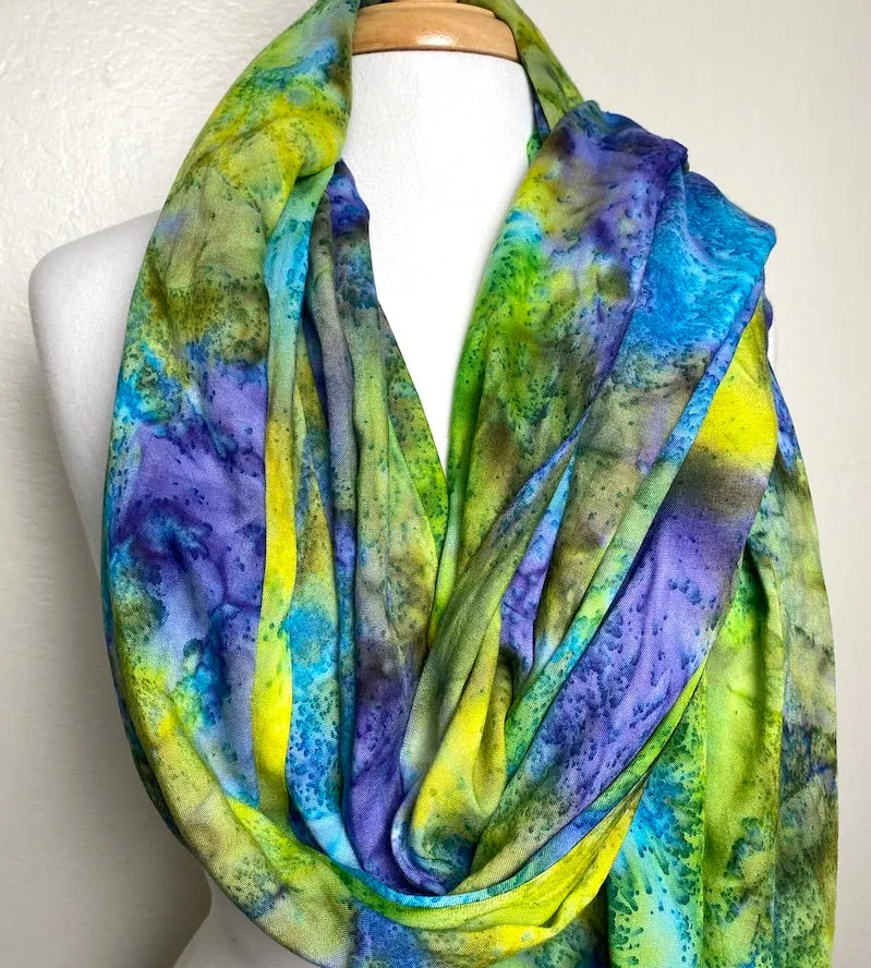 2.5-yard PIECE Hana, Tropical Turquoise/Lime Artisan Tie Dye Rayon Challis from India, #HB-273