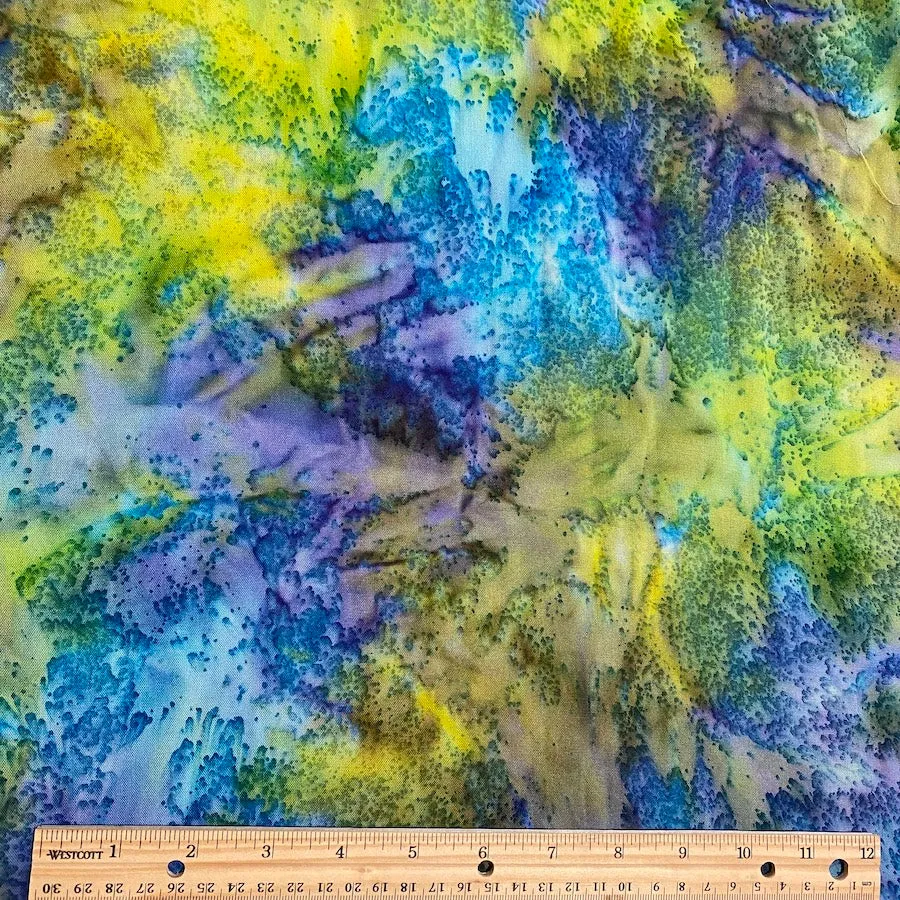 2.5-yard PIECE Hana, Tropical Turquoise/Lime Artisan Tie Dye Rayon Challis from India, #HB-273