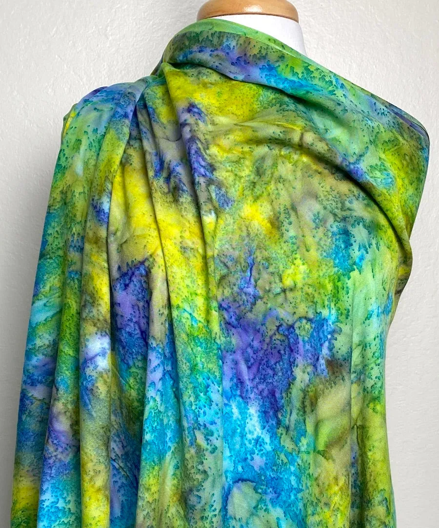 2.5-yard PIECE Hana, Tropical Turquoise/Lime Artisan Tie Dye Rayon Challis from India, #HB-273