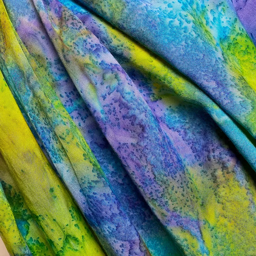2.5-yard PIECE Hana, Tropical Turquoise/Lime Artisan Tie Dye Rayon Challis from India, #HB-273