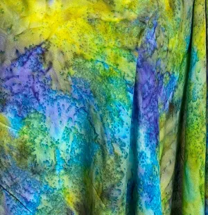 2.5-yard PIECE Hana, Tropical Turquoise/Lime Artisan Tie Dye Rayon Challis from India, #HB-273