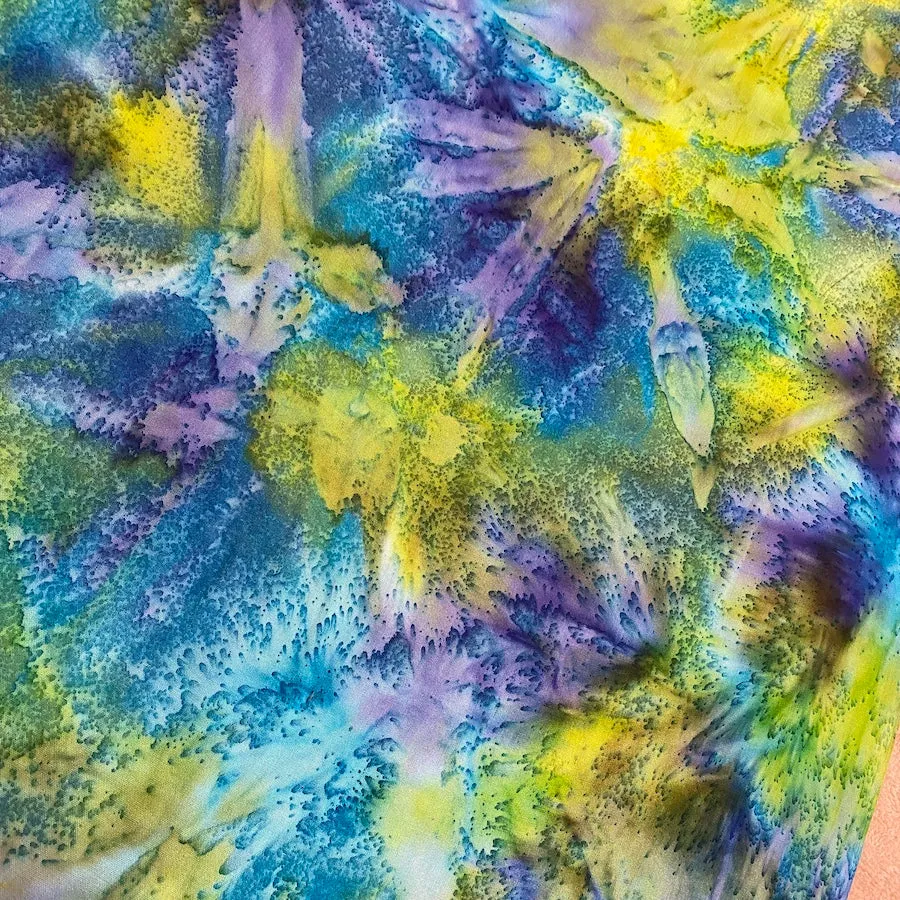 2.5-yard PIECE Hana, Tropical Turquoise/Lime Artisan Tie Dye Rayon Challis from India, #HB-273