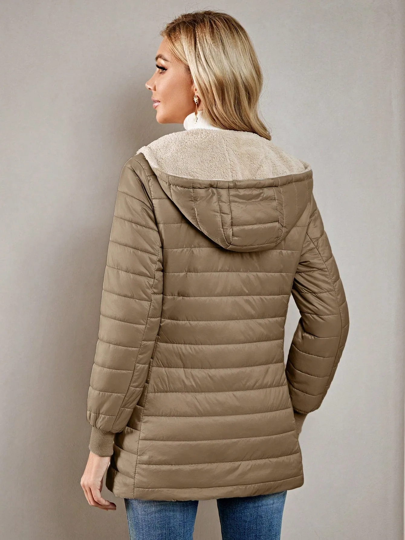 Aveloria Modichic Casual Versatile Solid Color Fleece Hooded Padded Padded Coat, Winter Clothes
