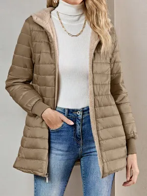 Aveloria Modichic Casual Versatile Solid Color Fleece Hooded Padded Padded Coat, Winter Clothes