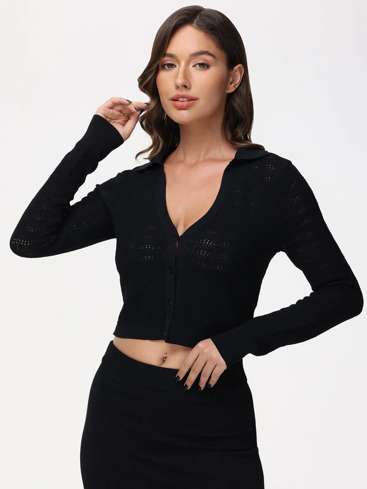 Cara: Cropped Johnny Collar Cardigan