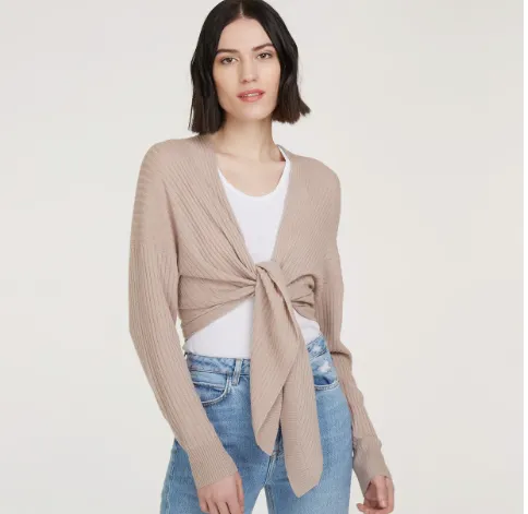 Cashmere Tie Front Rib Cardigan R11903