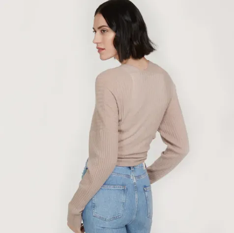 Cashmere Tie Front Rib Cardigan R11903