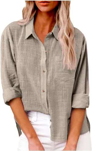 Ceboyel Women Cotton Linen Summer Tops Button Down Shirts Dressy Causal Long Sleeve Gauze Blouses Trendy Boho Clothes 2024