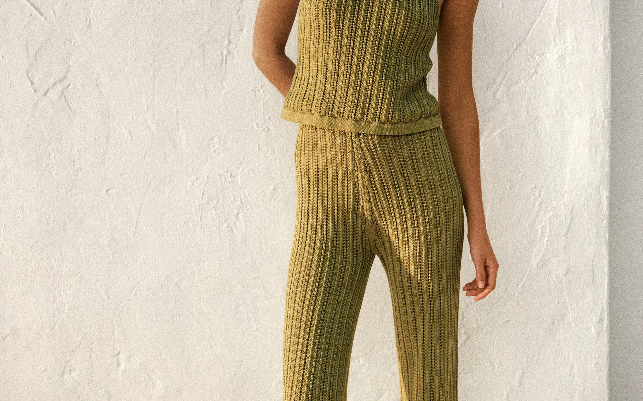 Cotton Crochet Lipari Trousers - M02ZC - Cactus Green