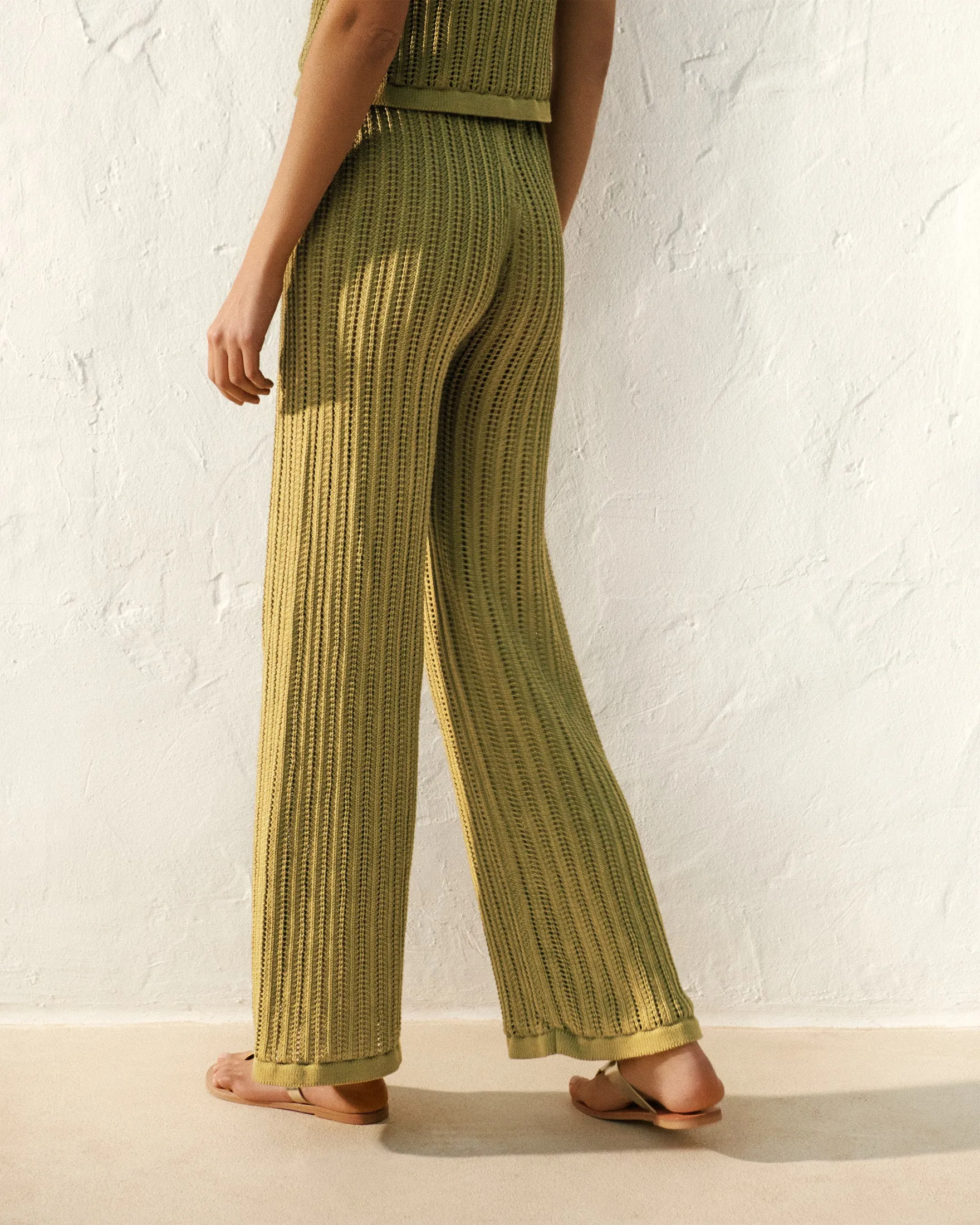 Cotton Crochet Lipari Trousers - M02ZC - Cactus Green
