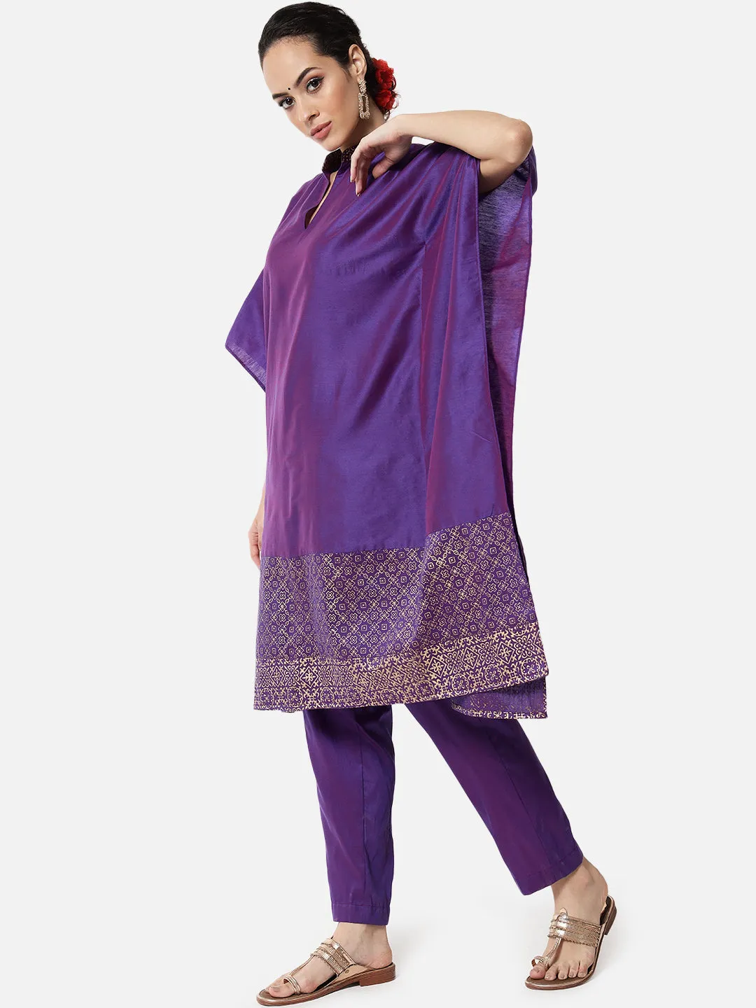 Cotton Silk Block Printed Kaftan Set