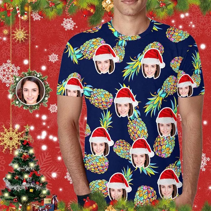 Custom Face Pineapple Shirt Personalized Men's All Over Print T-shirt Graphic Design Tee