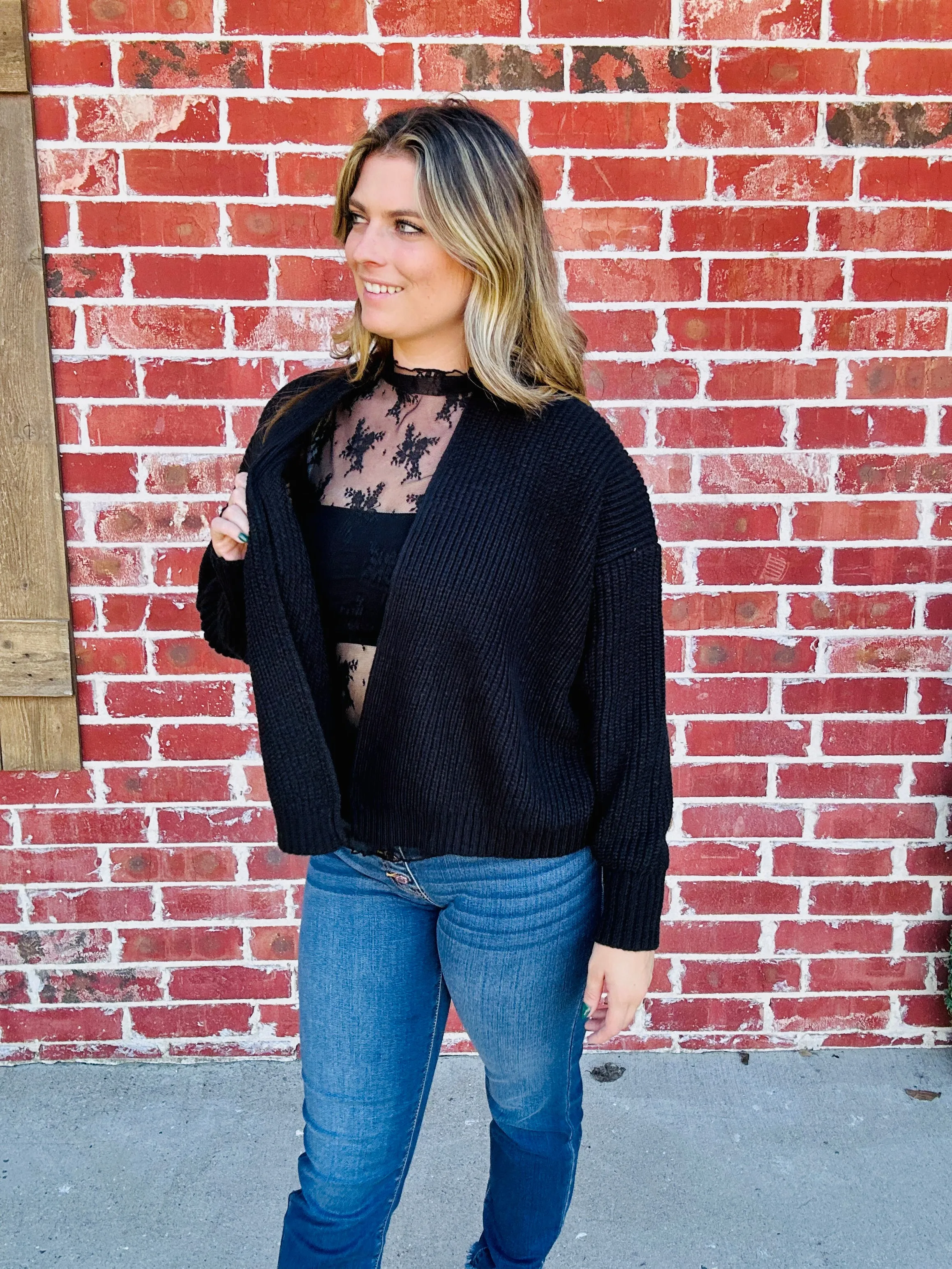 Drop Shoulder Cardi- Black