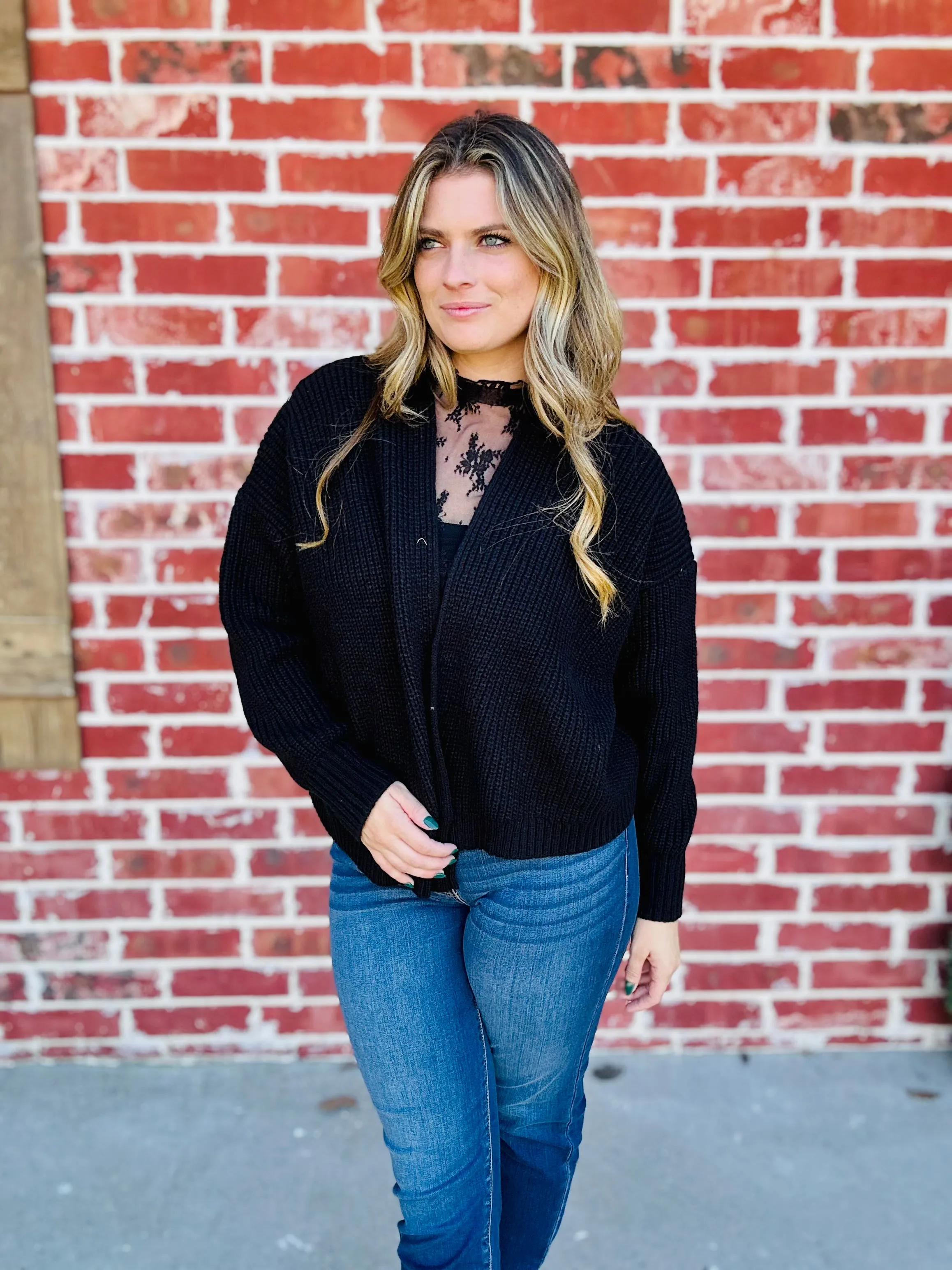 Drop Shoulder Cardi- Black