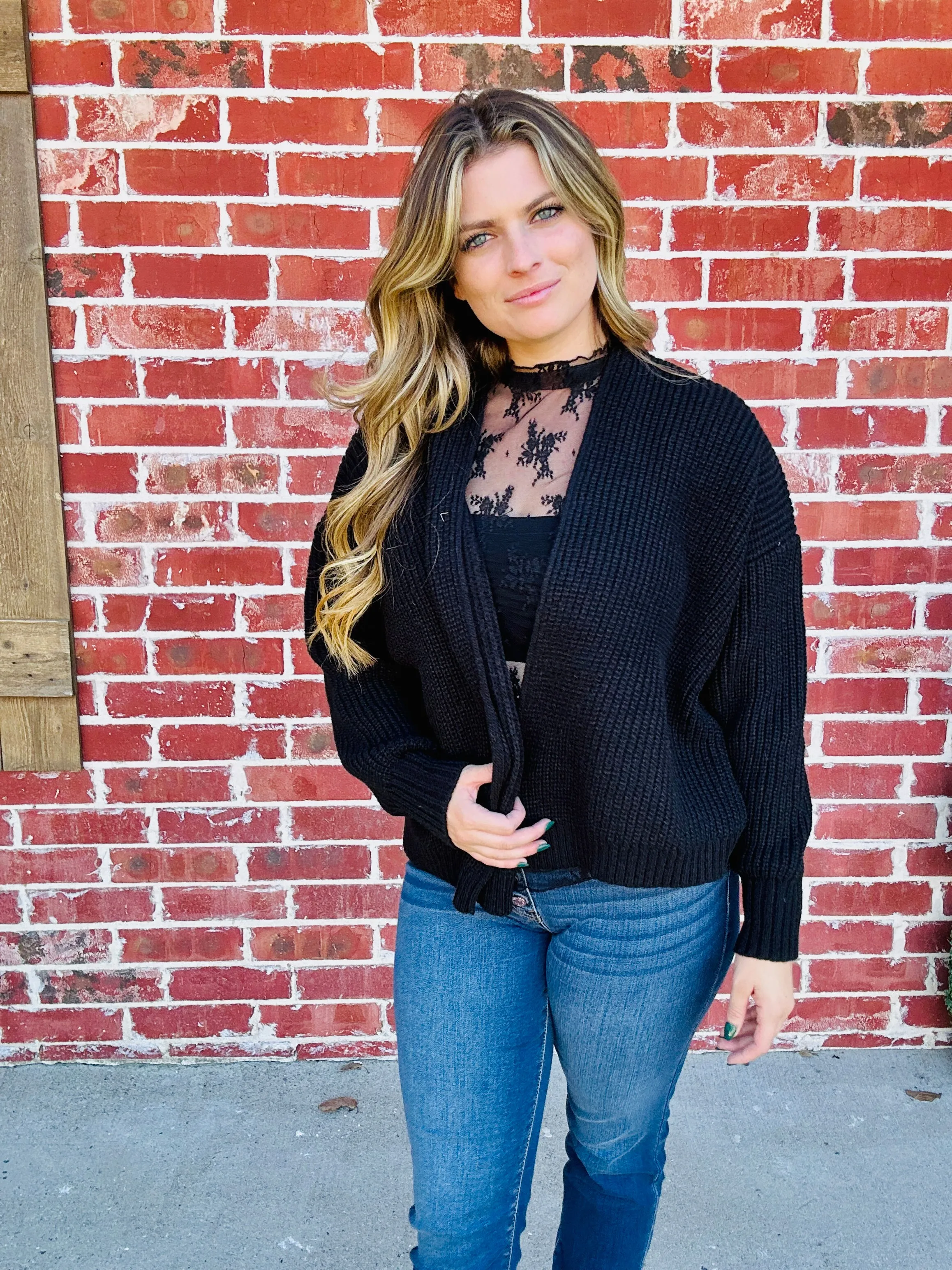 Drop Shoulder Cardi- Black