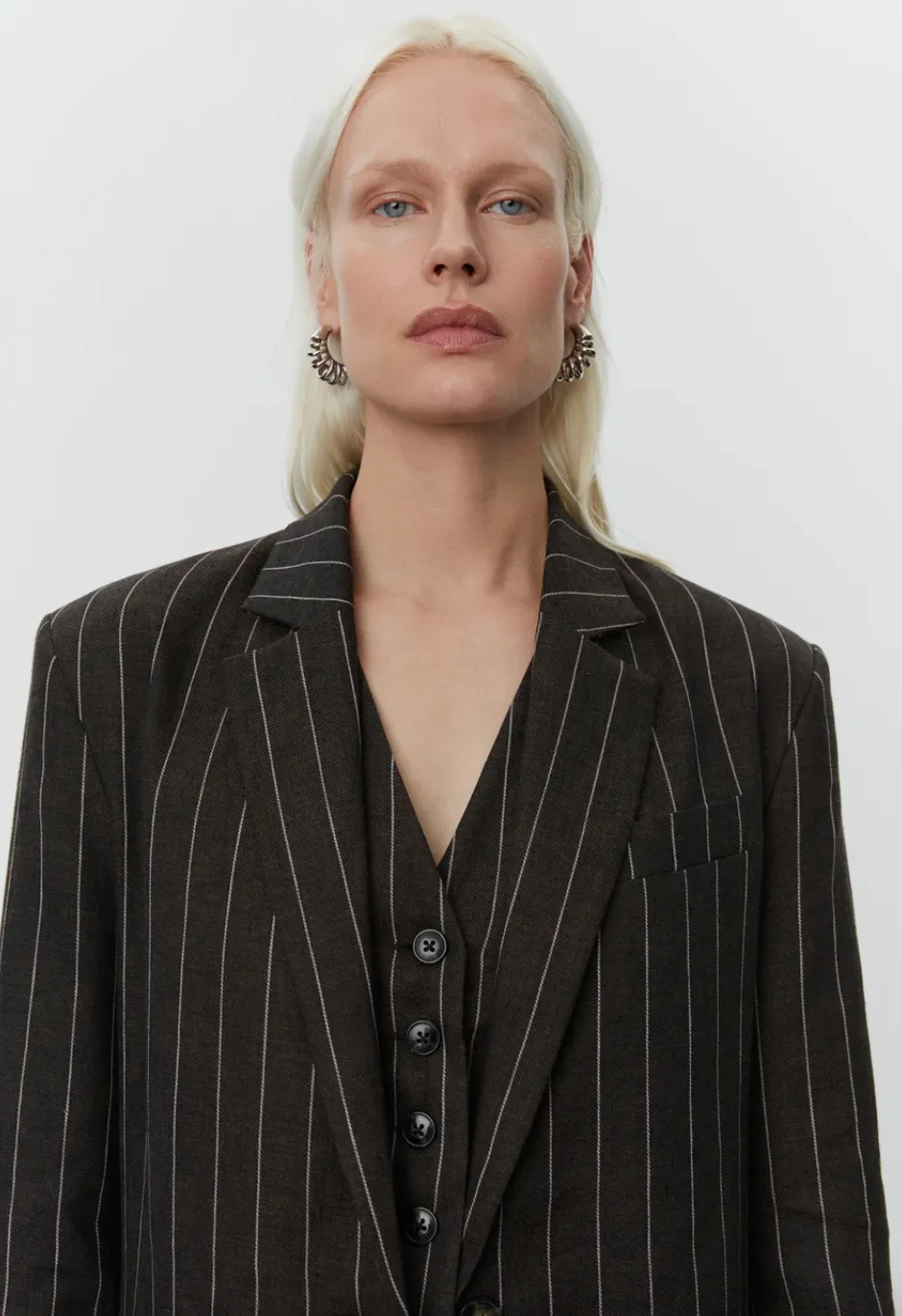 Emile Casual Chocolate Linen Stripe Blazer