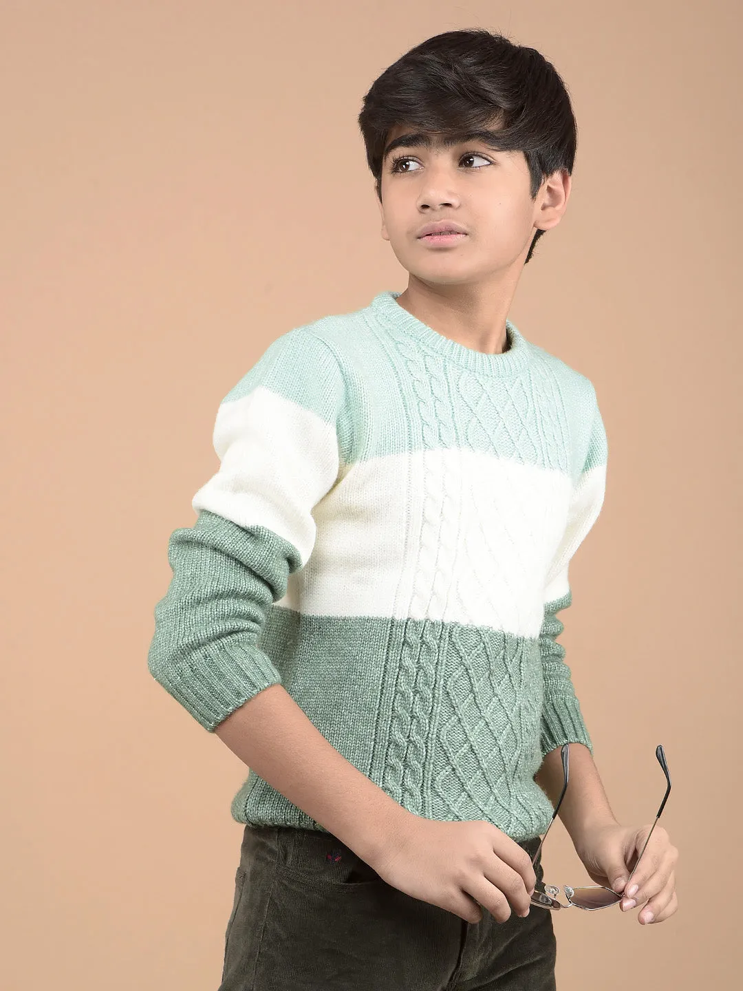 Green Printed Acrylic Sweater