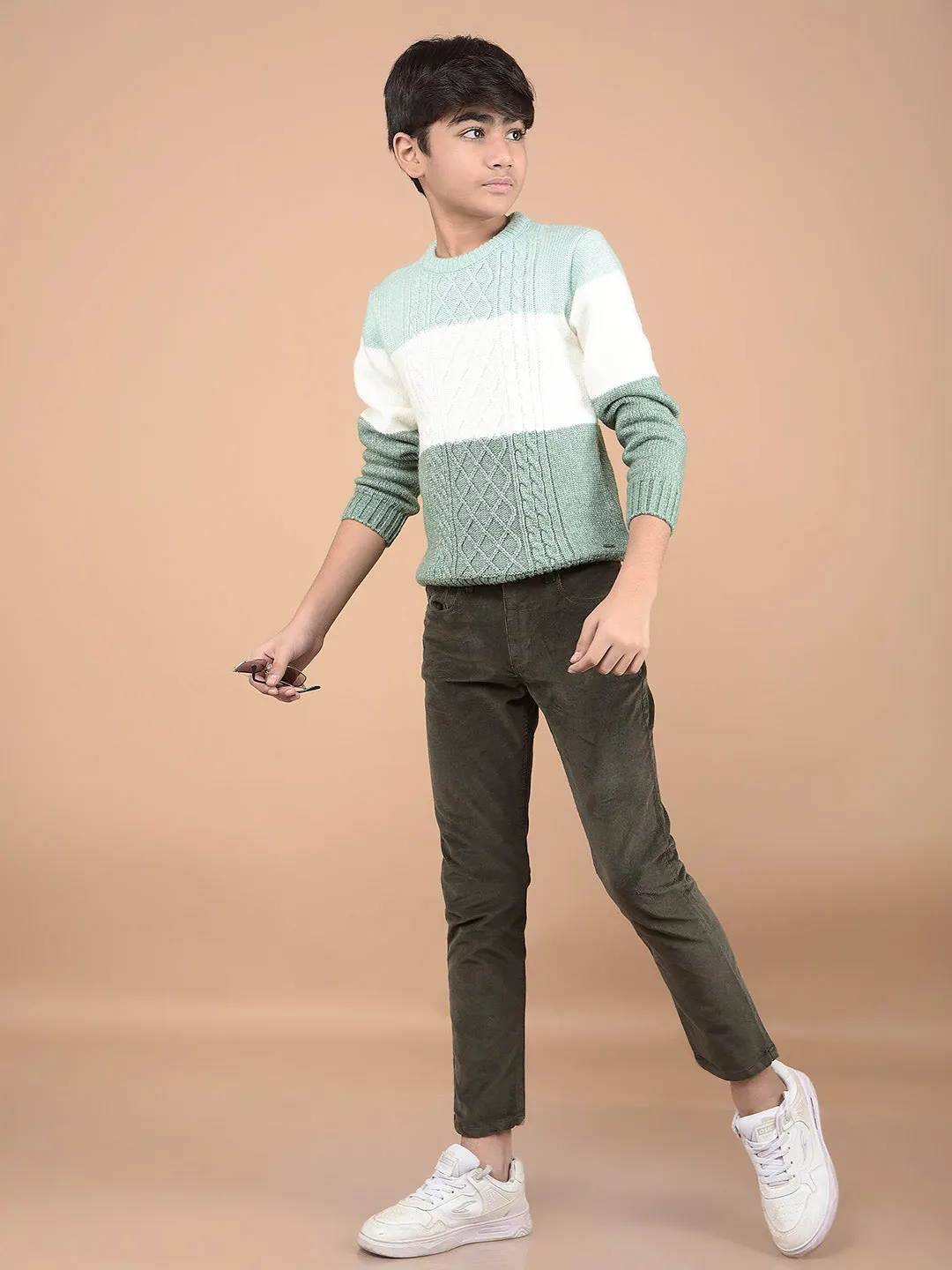 Green Printed Acrylic Sweater