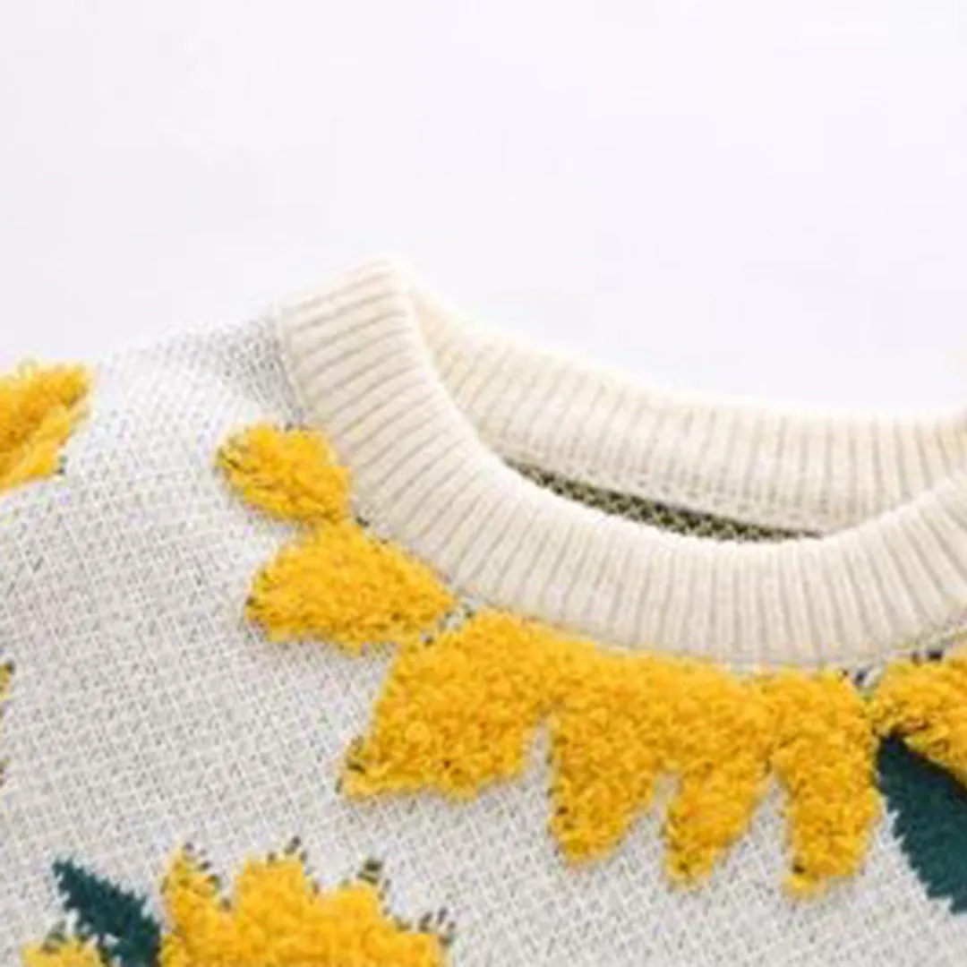 ILARIA - Pull tricoté chic avec motif de tournesol radieux