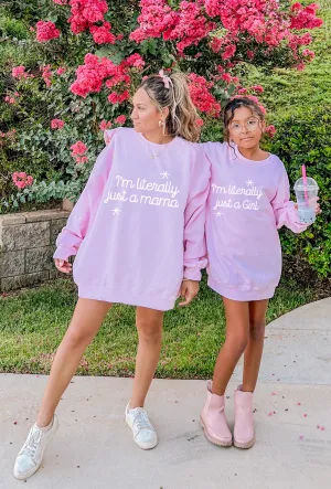 I'm literally just a Girl/Mama,  Mommy & Me Sweatshirts -Pink Crewneck Letter Graphic, Oversized