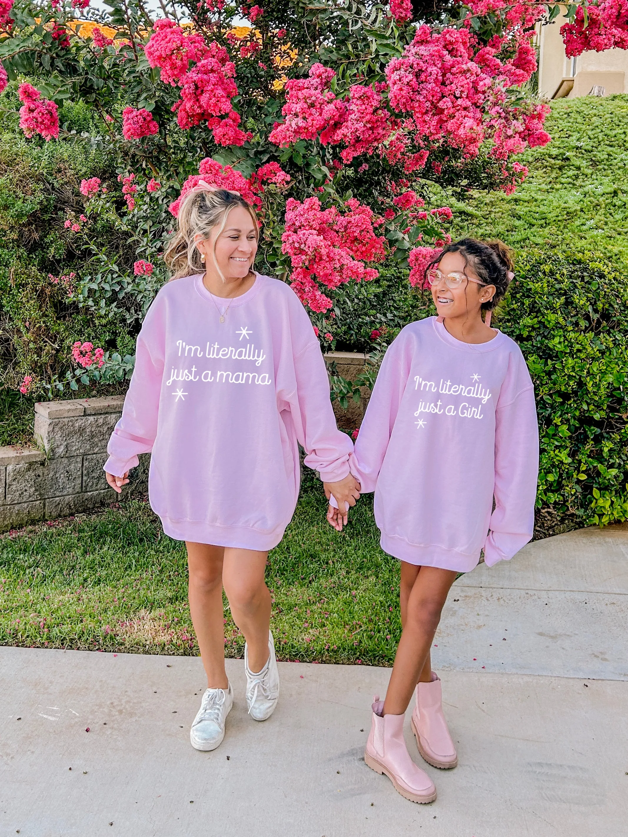 I'm literally just a Girl/Mama,  Mommy & Me Sweatshirts -Pink Crewneck Letter Graphic, Oversized