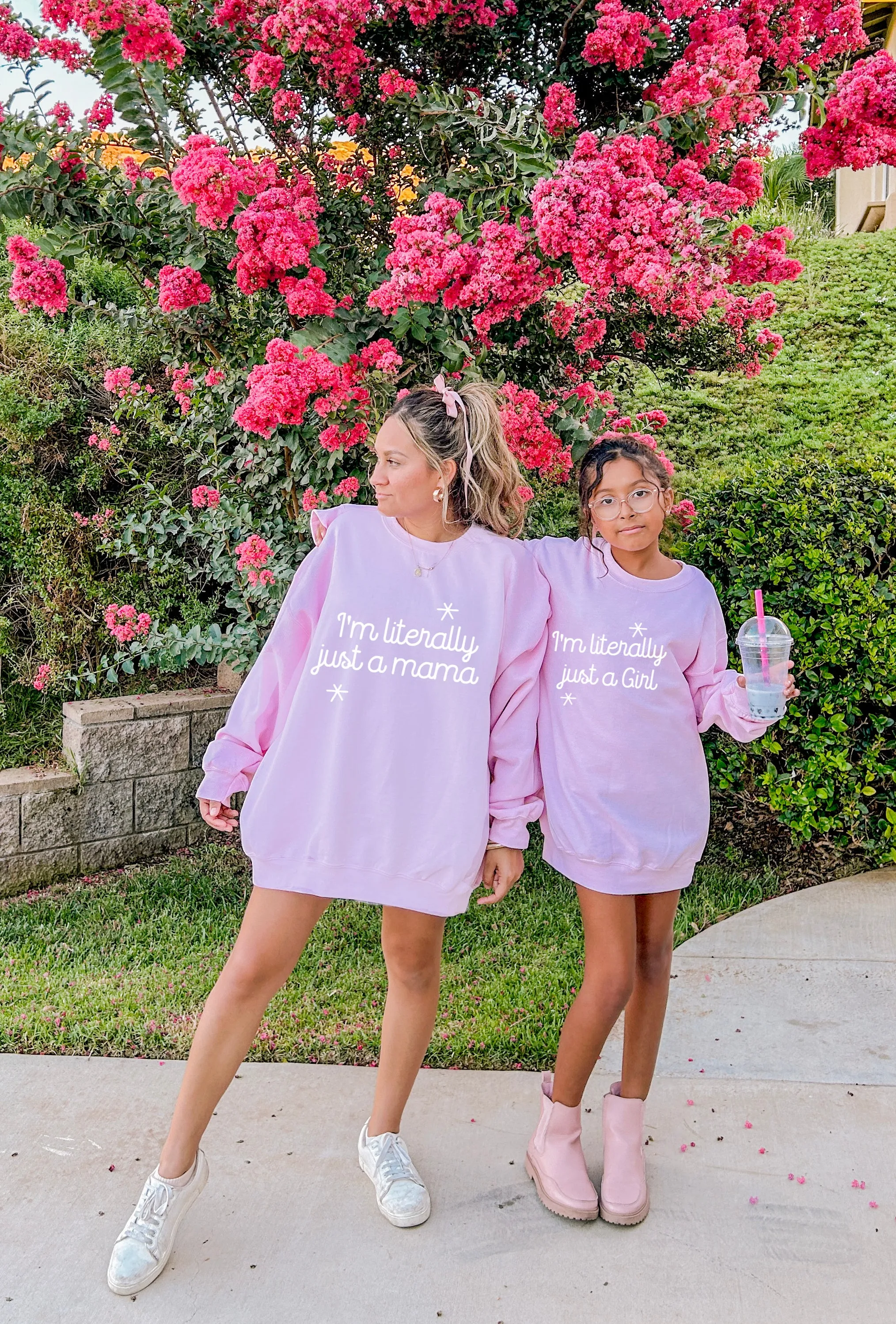 I'm literally just a Girl/Mama,  Mommy & Me Sweatshirts -Pink Crewneck Letter Graphic, Oversized