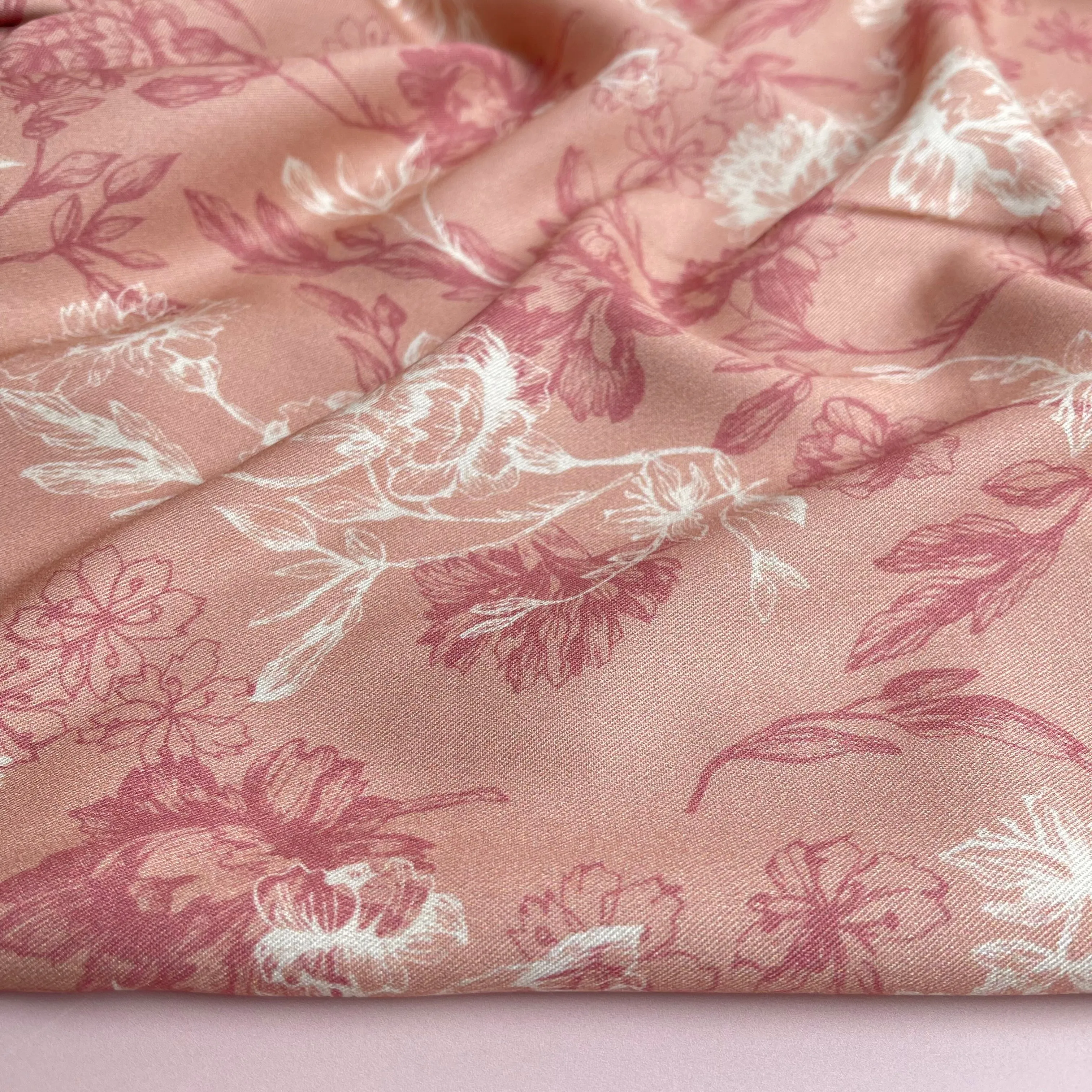 Light & Lush - Line Flowers Blush Viscose Twill Fabric