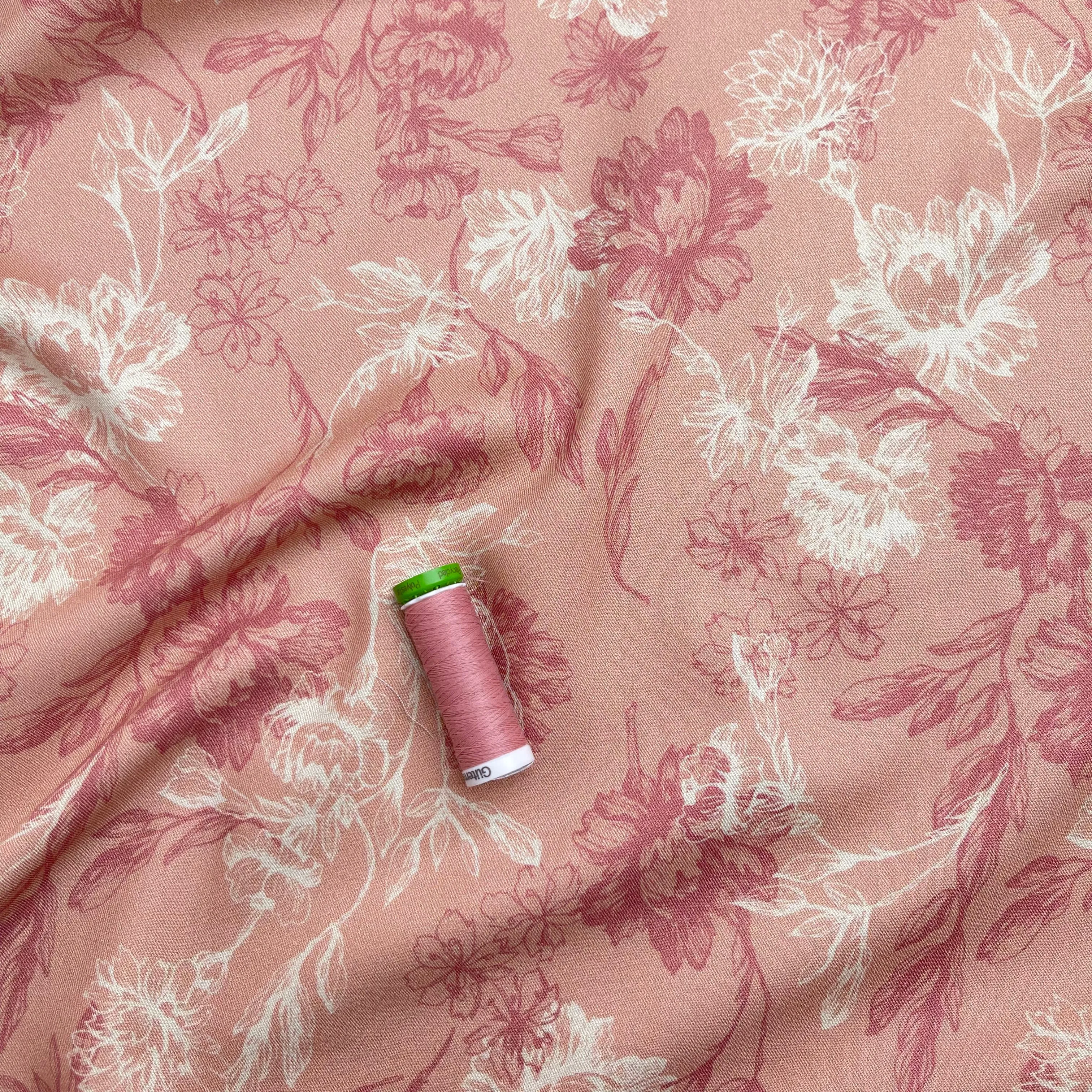 Light & Lush - Line Flowers Blush Viscose Twill Fabric