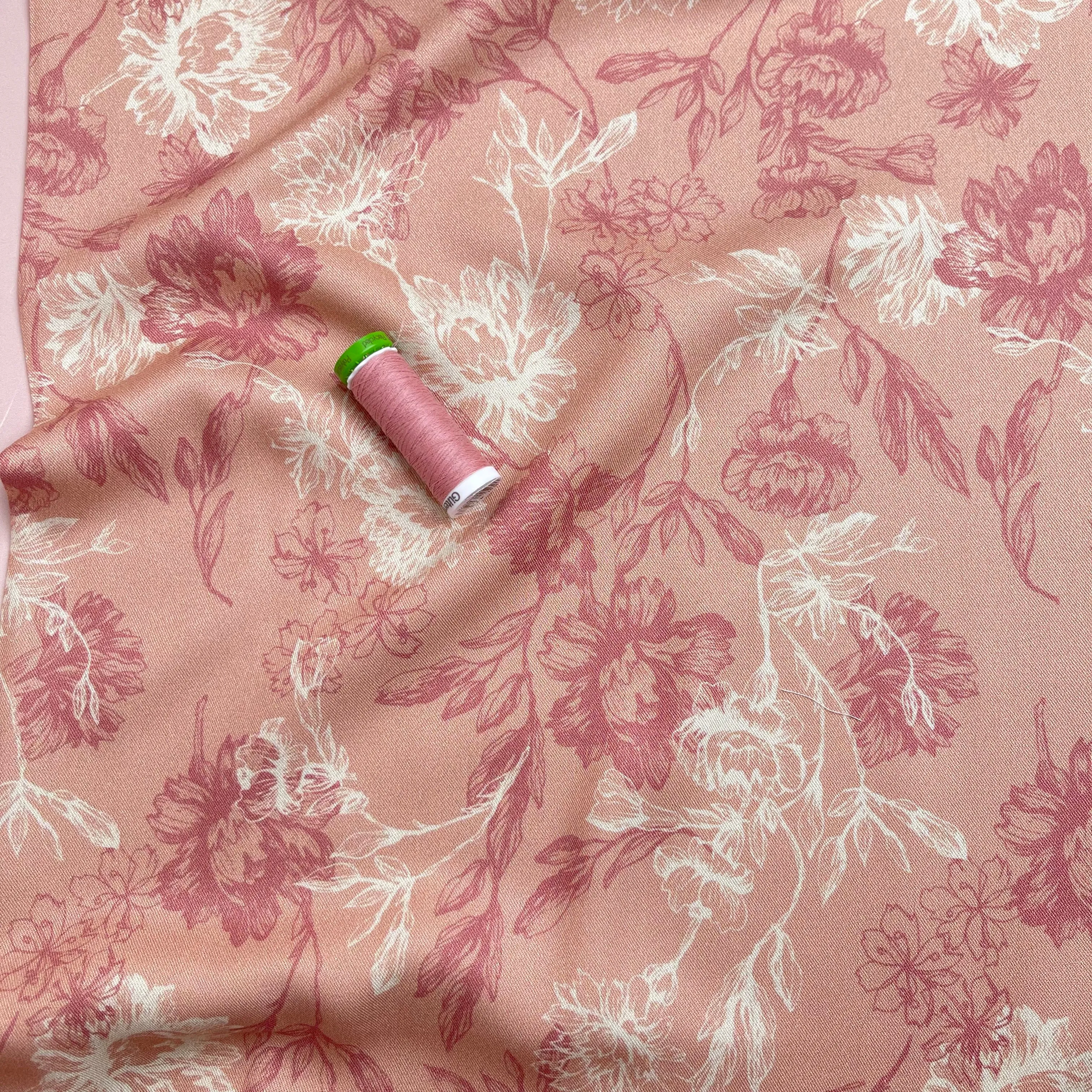Light & Lush - Line Flowers Blush Viscose Twill Fabric