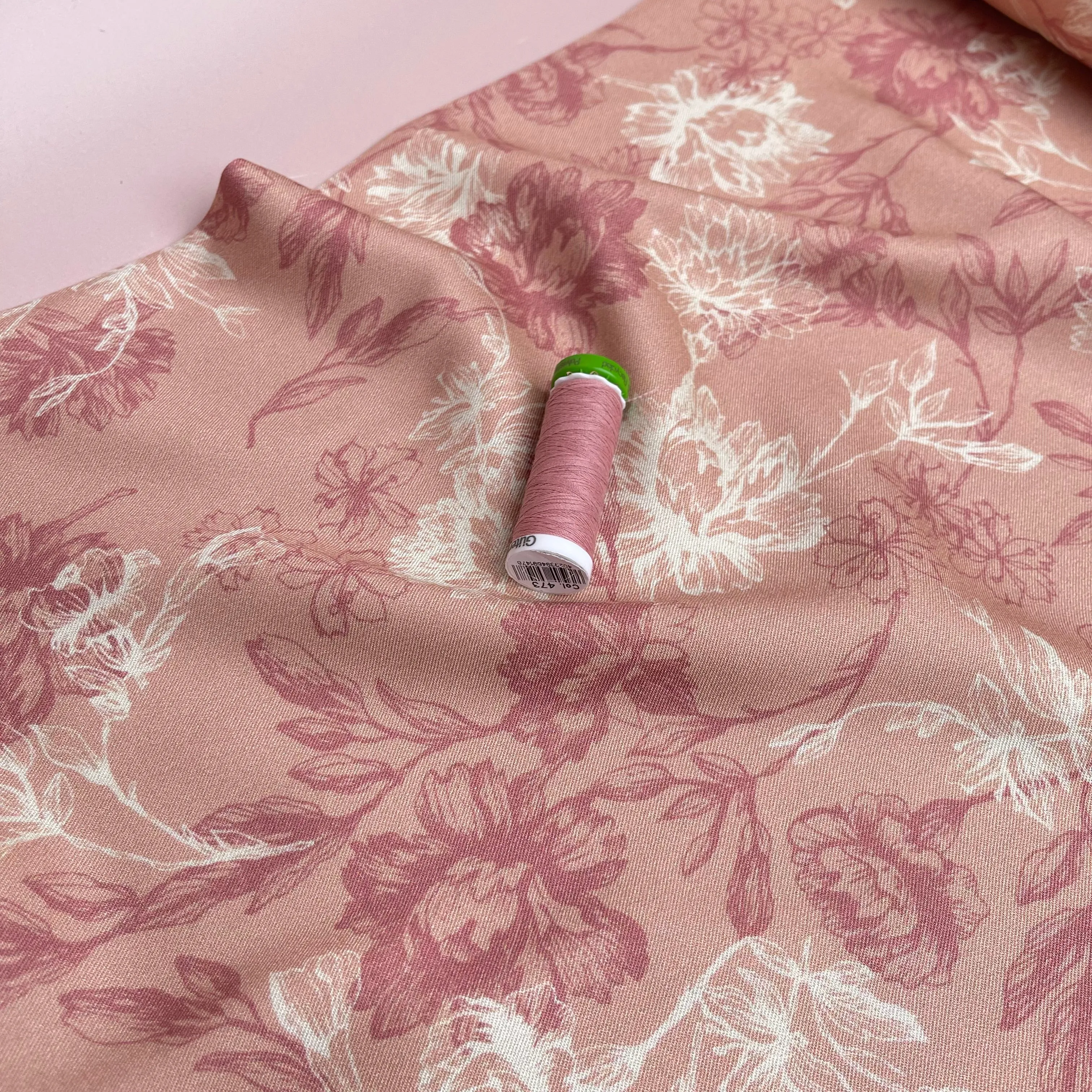 Light & Lush - Line Flowers Blush Viscose Twill Fabric