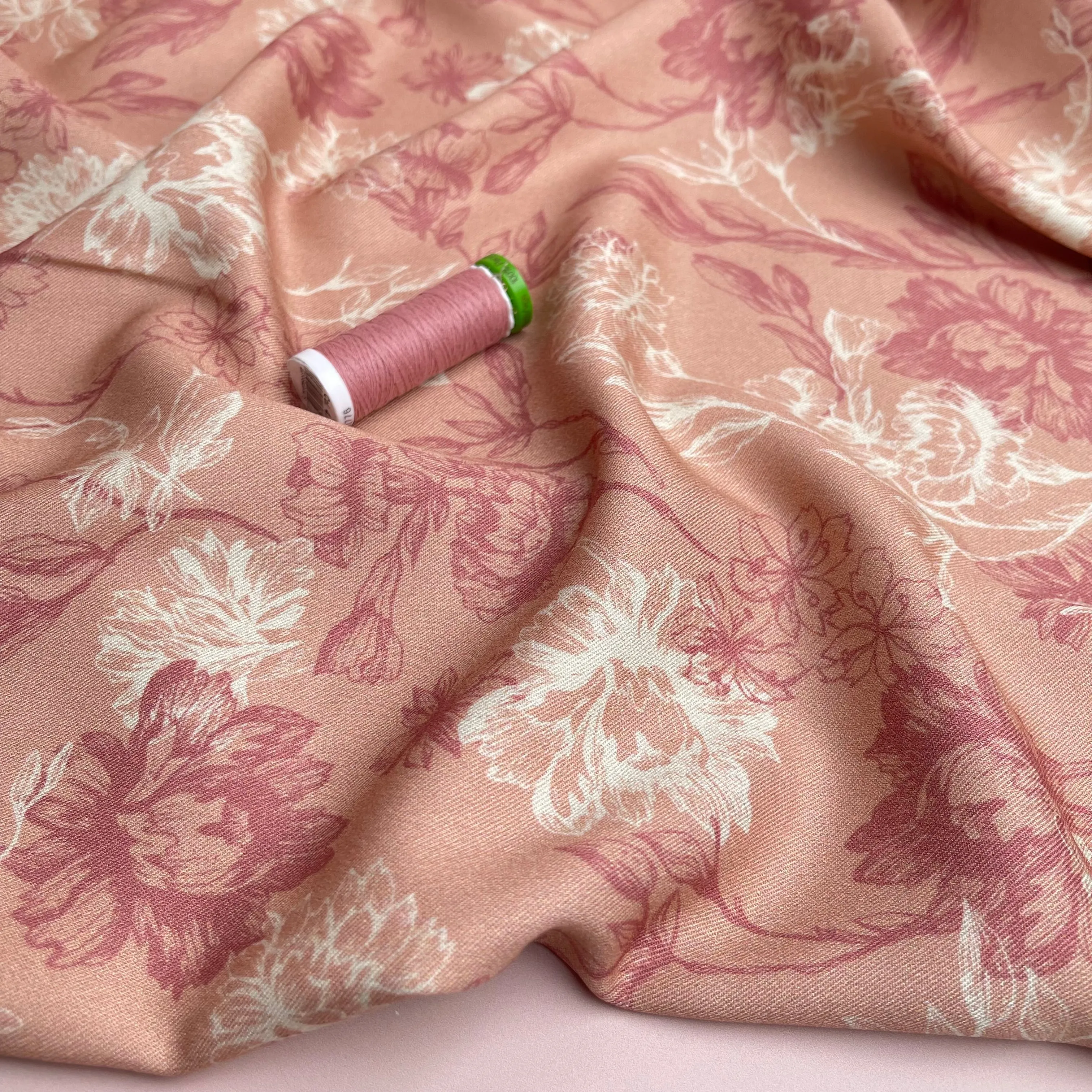 Light & Lush - Line Flowers Blush Viscose Twill Fabric