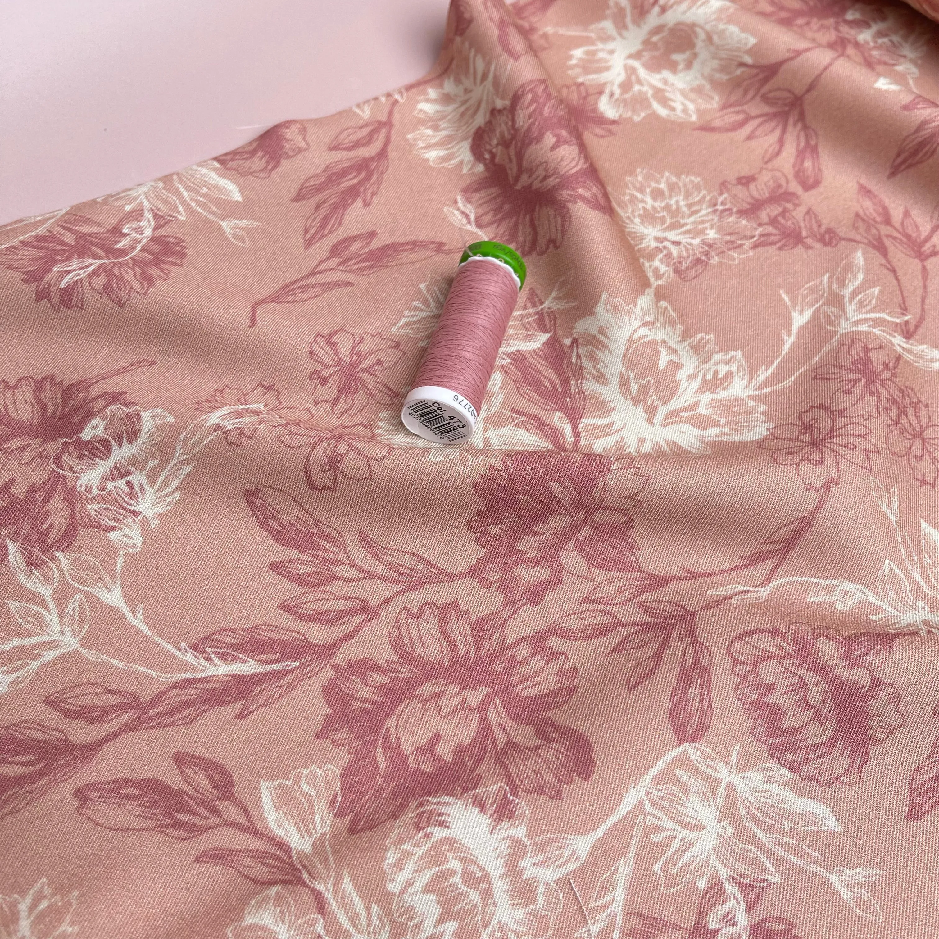 Light & Lush - Line Flowers Blush Viscose Twill Fabric