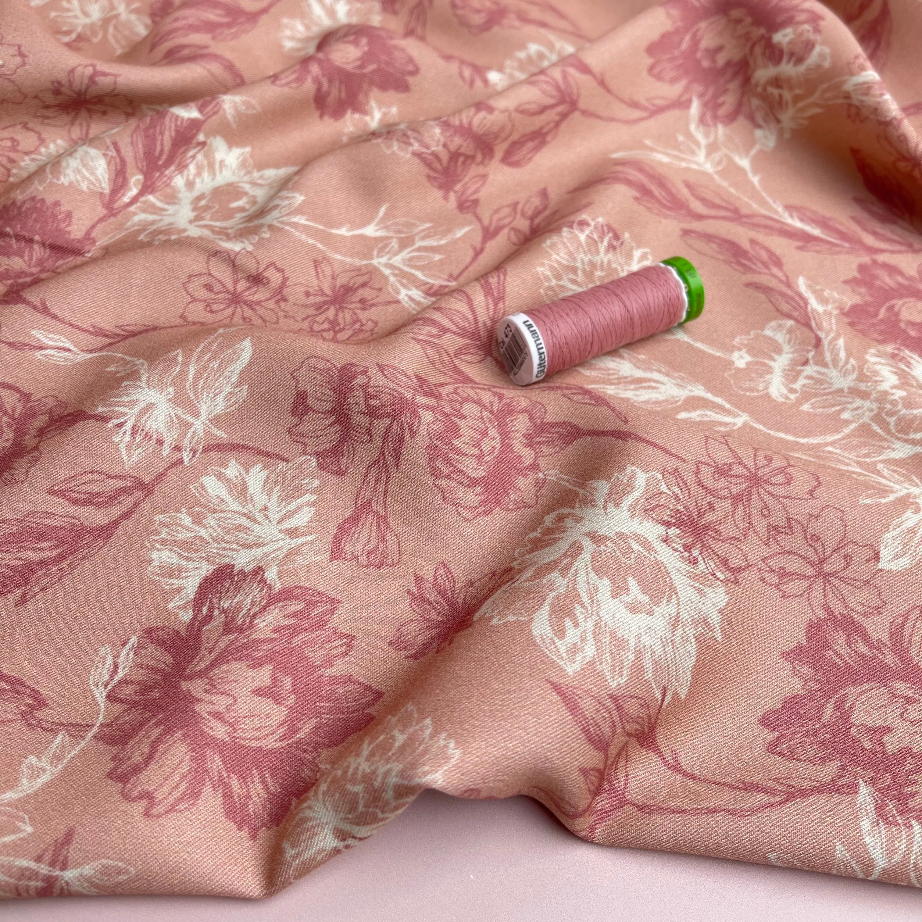 Light & Lush - Line Flowers Blush Viscose Twill Fabric