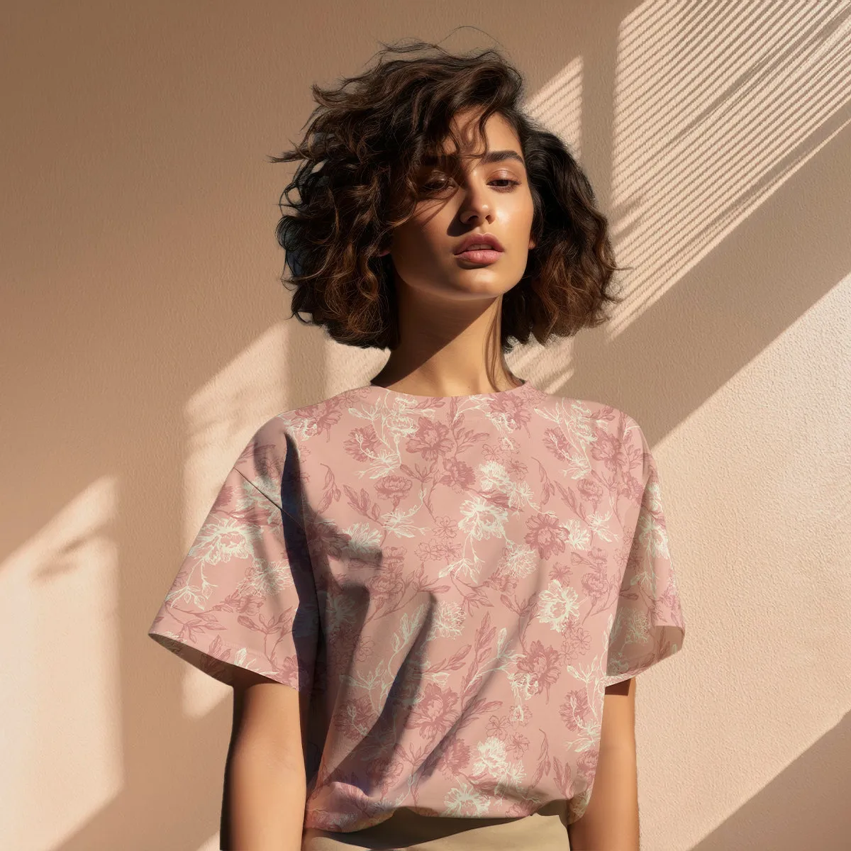 Light & Lush - Line Flowers Blush Viscose Twill Fabric