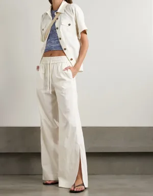 LOUNGE COTTON-BLEND WIDE-LEG PANTS