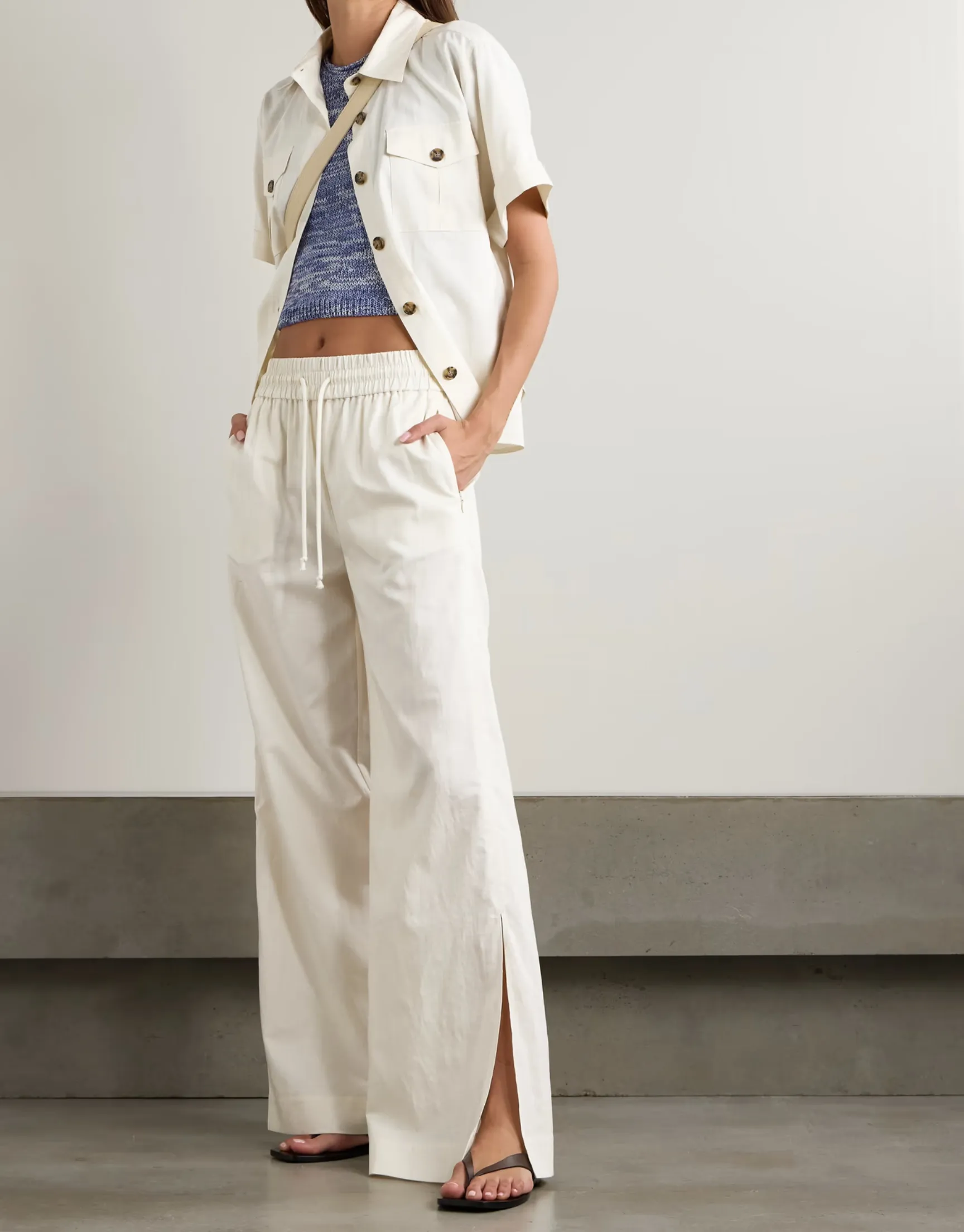 LOUNGE COTTON-BLEND WIDE-LEG PANTS