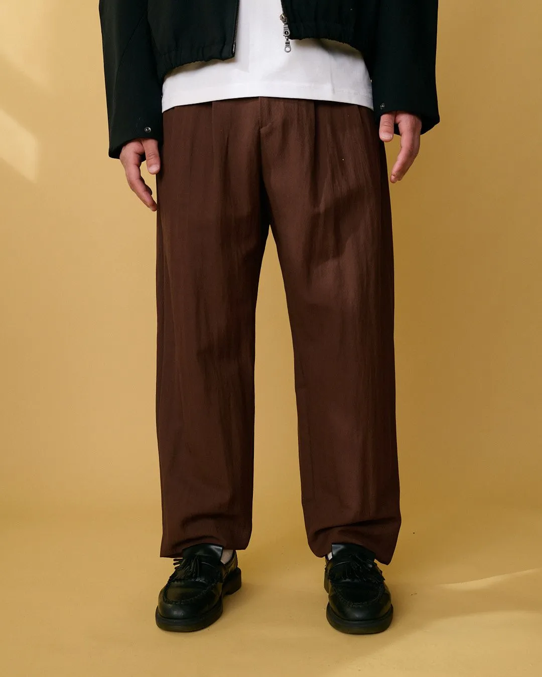 Nylon-Linen Wide Pence Trousers