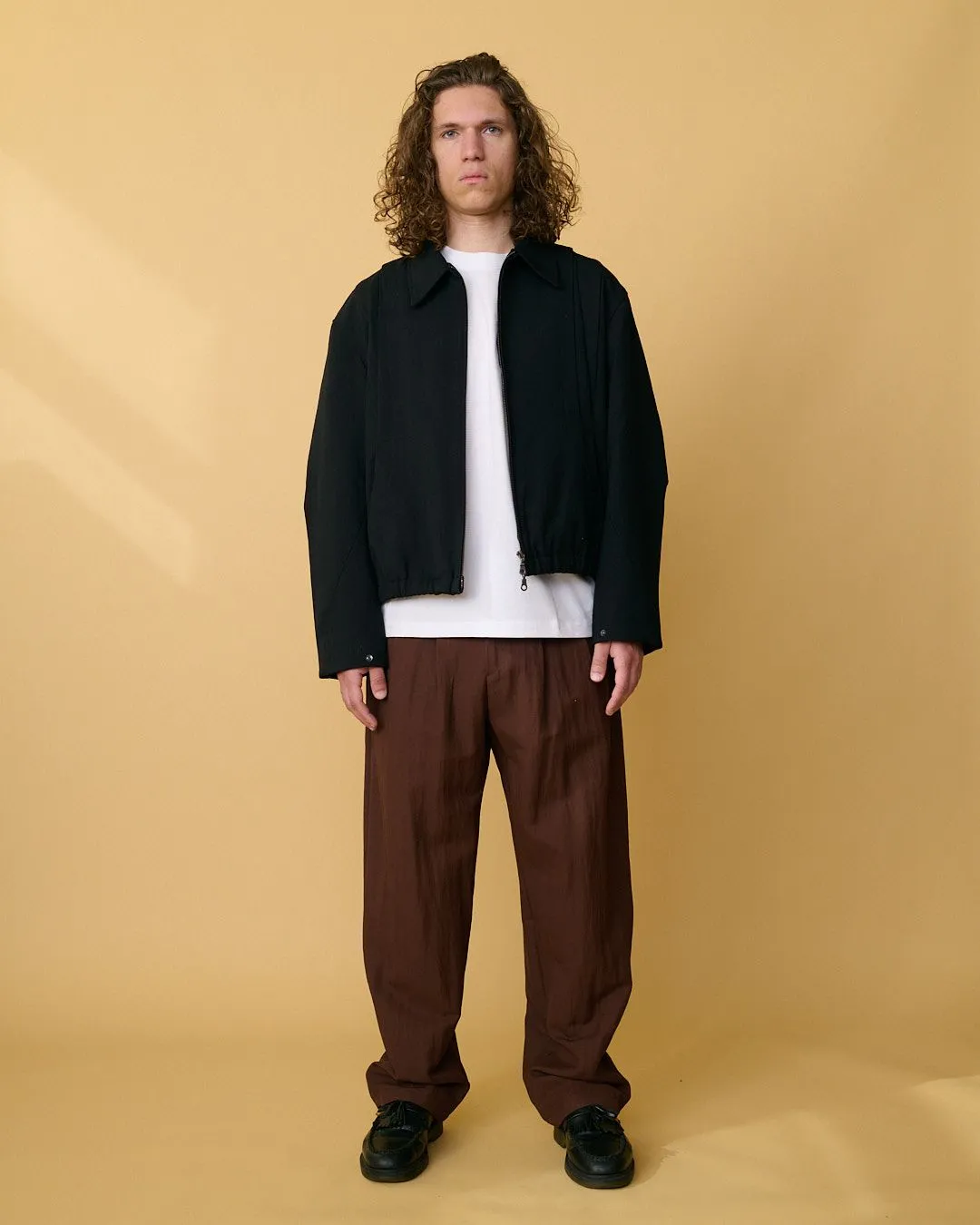 Nylon-Linen Wide Pence Trousers