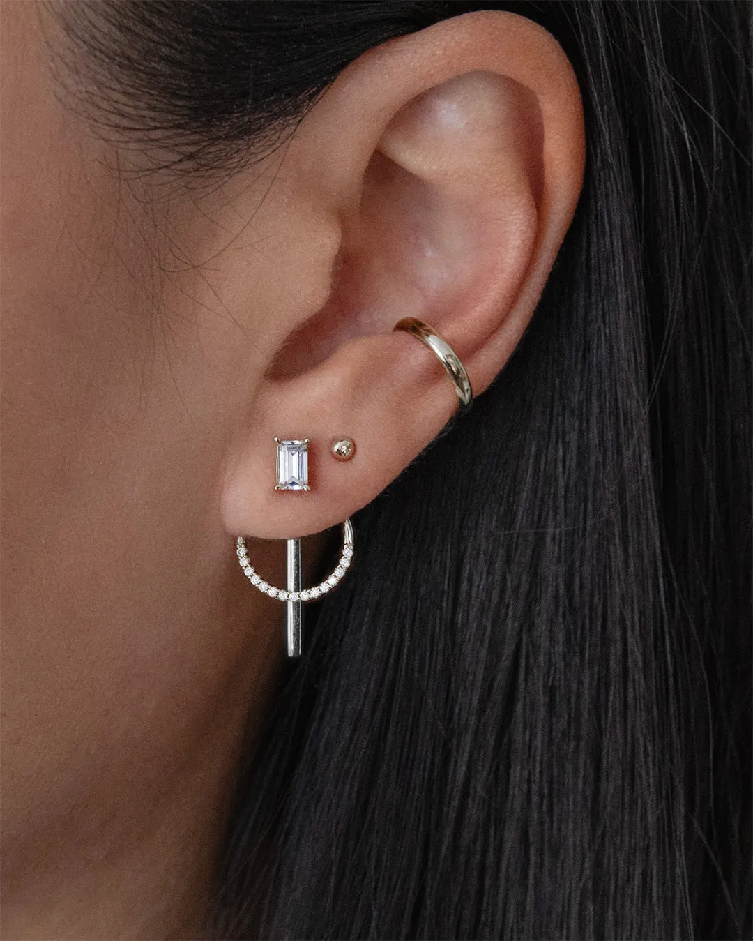 Pavé Circle Hoop Ear Jackets - Silver