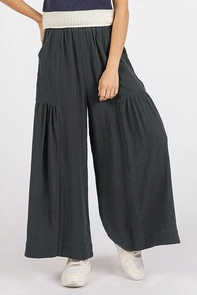 Pearl Gauze Pleated Wide Leg Pants