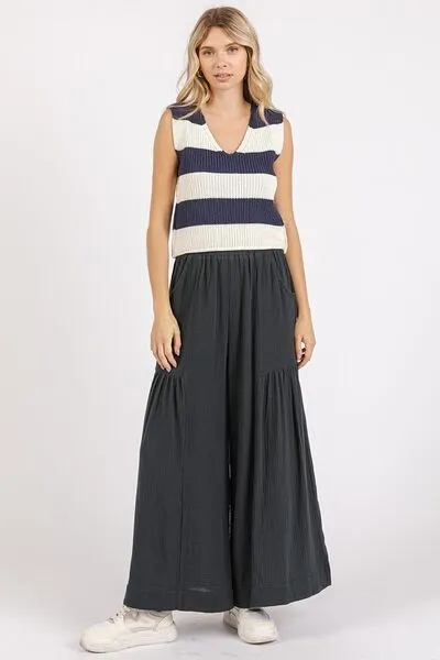 Pearl Gauze Pleated Wide Leg Pants