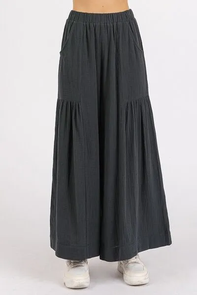 Pearl Gauze Pleated Wide Leg Pants