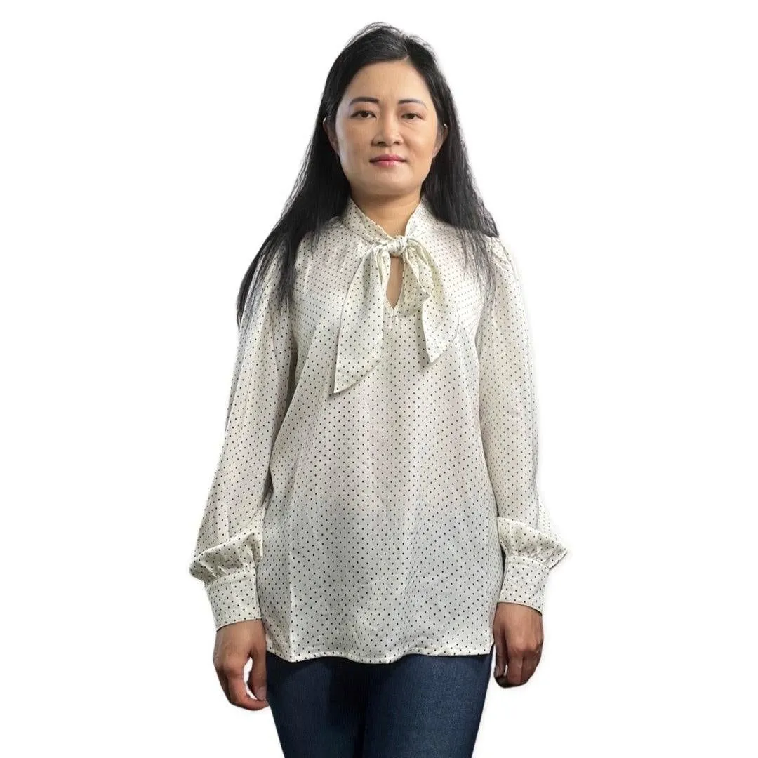Pin Dot Tie Neck Satin Blouse