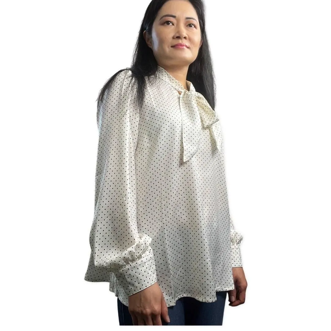 Pin Dot Tie Neck Satin Blouse