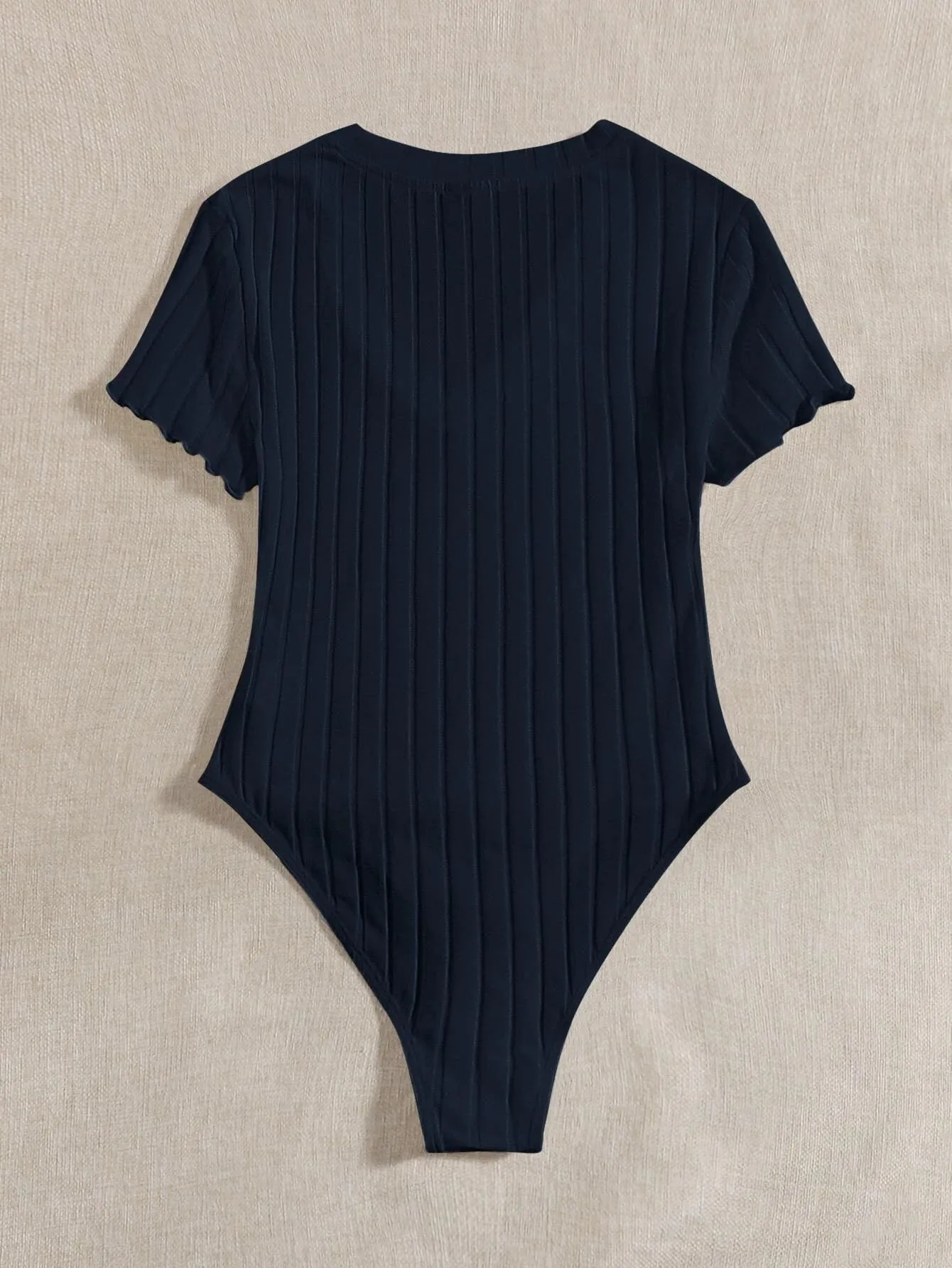 SHEIN Qutie Lettuce Trim Rib Knit Bodysuit