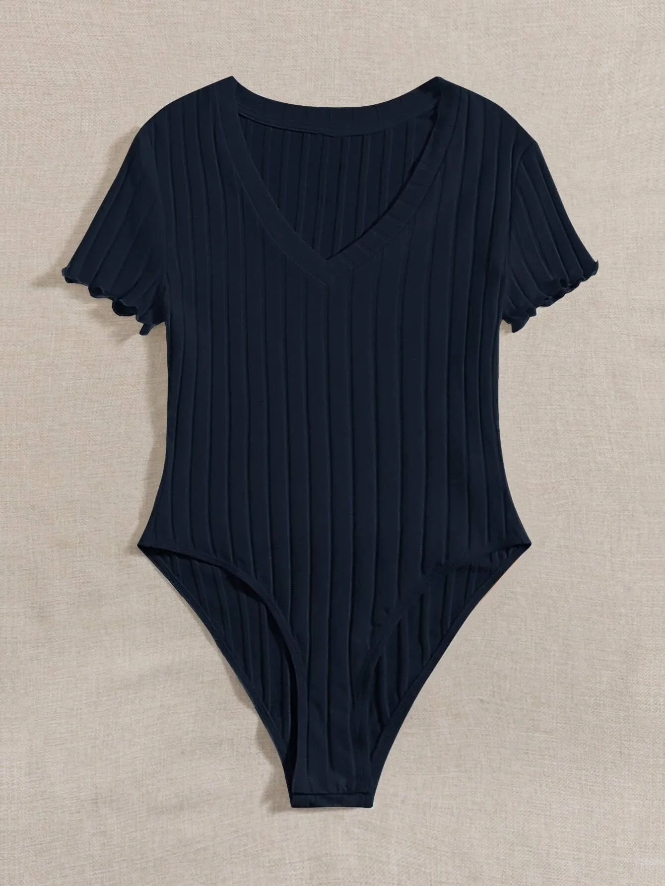 SHEIN Qutie Lettuce Trim Rib Knit Bodysuit