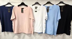 Side Gold Button Pure Cotton T-shirt Top (2P.PACK)