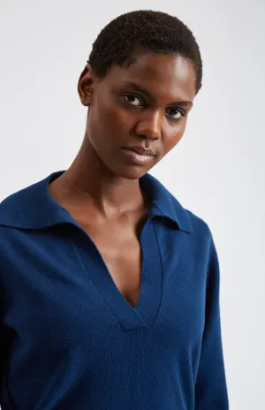 Women's Polo-style Cashmere Jumper In Navy